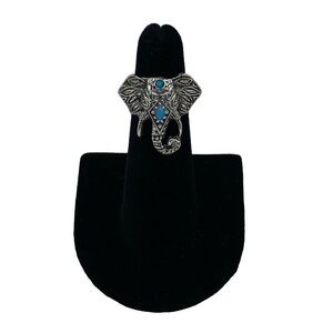 Silver Gray Bohemian Turquoise Elephant Ring